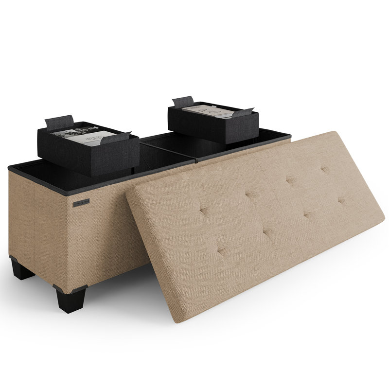 Banc de rangement avec repose-pieds Vérrant, 15"H x 43"W x 15"D, Taupe