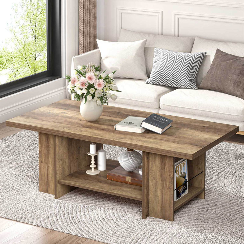  Aitkin Modern 47" W Coffee Table with Storage, Oak, Oak
