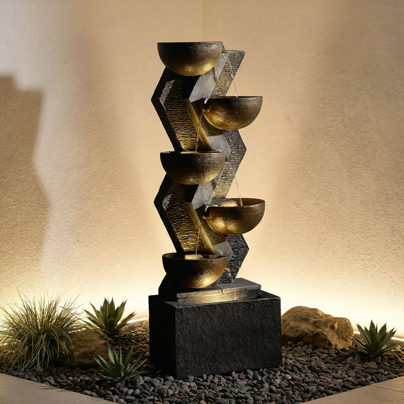 Mandile Hand Crafted Weather Resistant Floor Fountain with Light