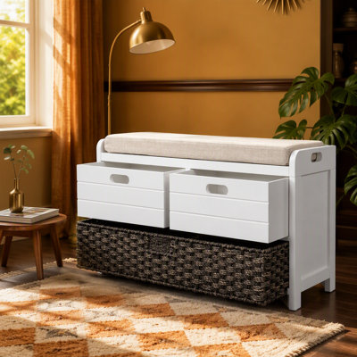 Banc de rangement avec panier amovible et 2 tiroirs