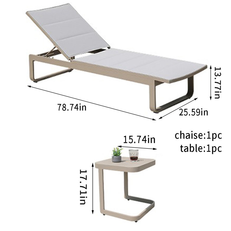Chaise longue d'extérieur en aluminium avec table en alliage d'aluminium
