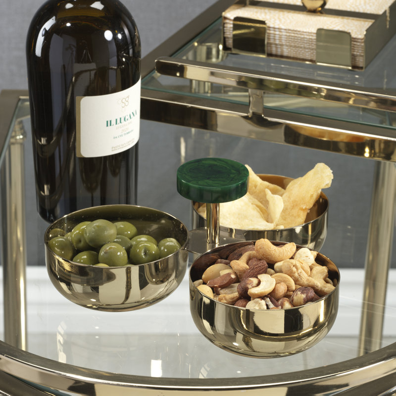 Gomez Stainless Steel Condiment Set, Gold w/ Green Accent