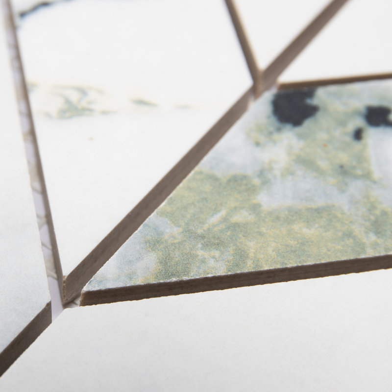 Touche Chevron 11-3/4 In. X 12-1/4 In. Porcelain Mosaic Tile, Green/White