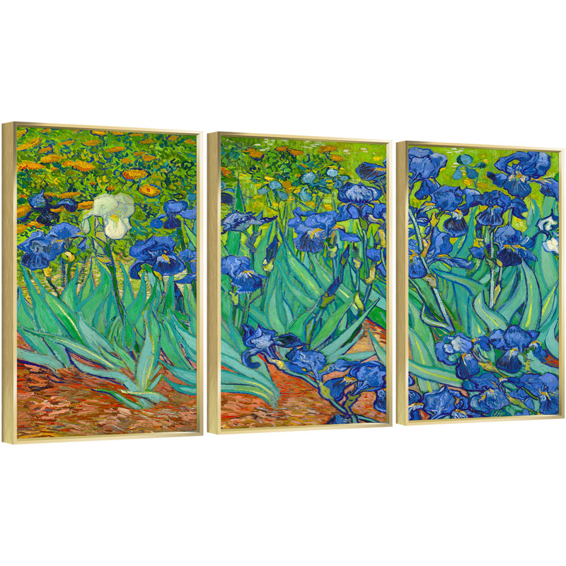 «Van Gogh Wall Art» par Vincent Van Gogh, ensemble de 3 reproductions d'art sur toile encadrées, Toile avec cadre or