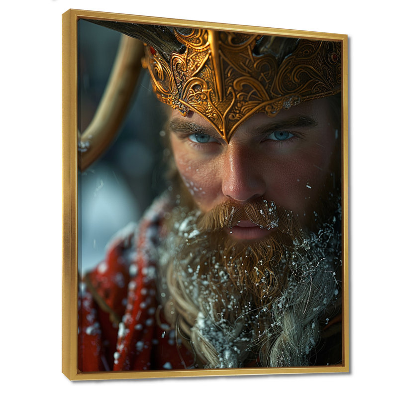 Impression d'art mural «Viking King with Golden Crown Snowy Beard», Toile avec cadre flottant or, H 32 po x l 16 po x P 1 po