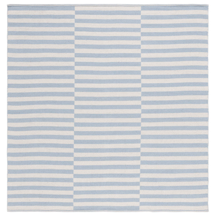 Ilona Striped Hand-Woven Flatweave Cotton Area Rug in Ivory/Light Blue