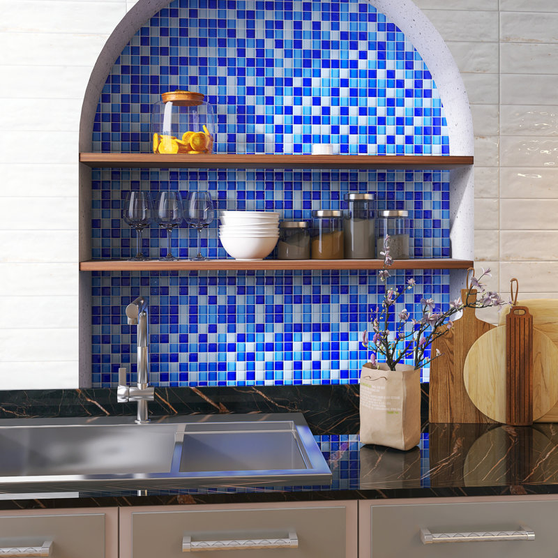 Carrelage mosaïque en verre brillant 11,82 po x 11,82 po Glare, Bleu