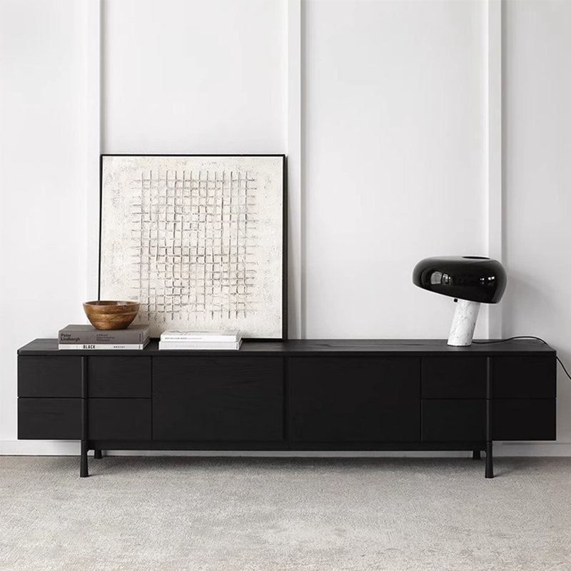 Solid wood TV stand Double drawer, Black, 20.47" H x 102.36" L x 15.74" W