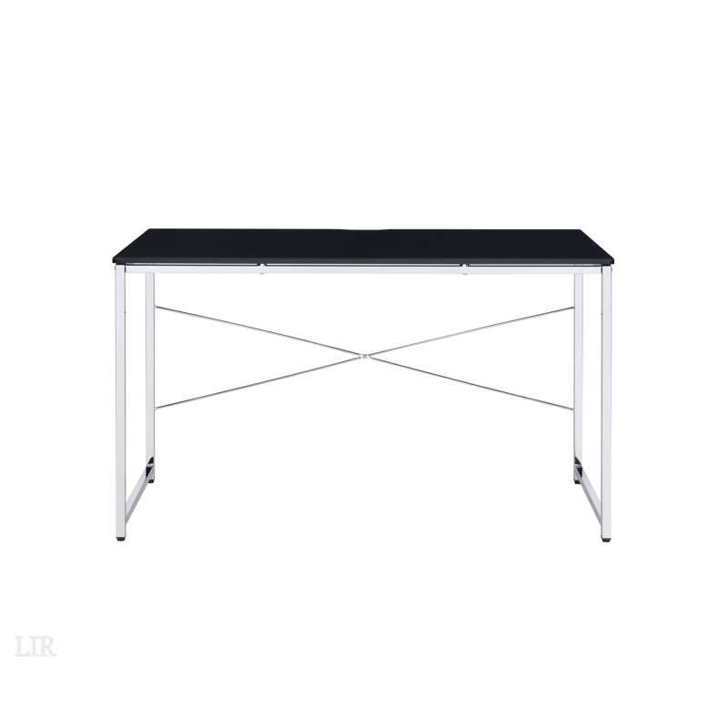 Grey And Silver Writing Desk With Metal Sled Base, Faux Concrete Top For Industrial Style And Durability, Gray, Silver