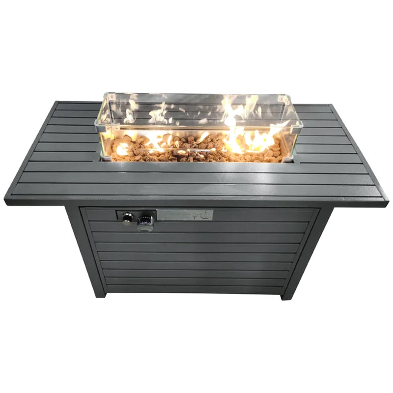 Steel Propane Fire Pit Table With Lid - 42" W X 25" H, Gray, And Weather , Outdoor Delight Area Rust Fun Center