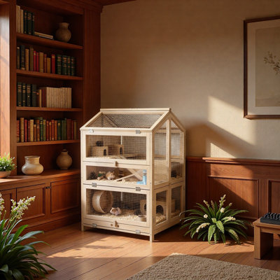 Small Animals Cage,3 Tier Pet Cage,Wooden Cage