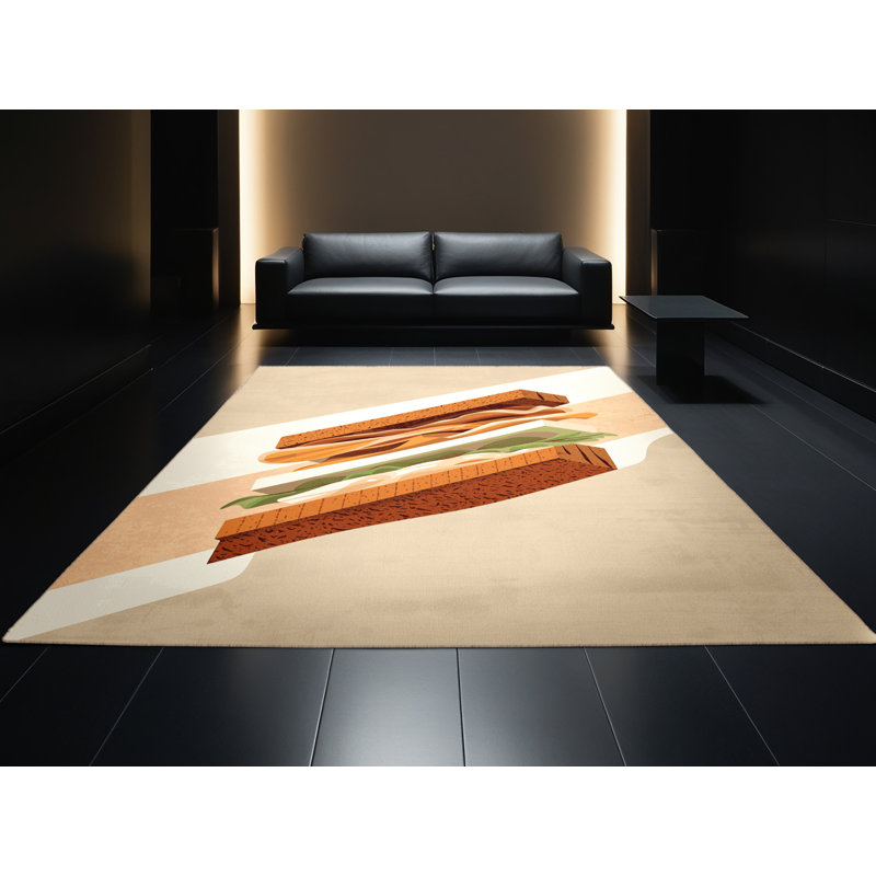 Machine Washable Elkton Sandwich Modern & Contemporary Rug in Beige – Beige Binding, 2x5