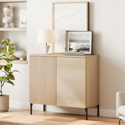 Union Rustic 31.5" Reeded Accent Cabinet With Adjustable Shelves, Modern Credenza Storage Cabinet With Doors For Living Room, Kitchen, Dining Room, Ha by WAMPAT