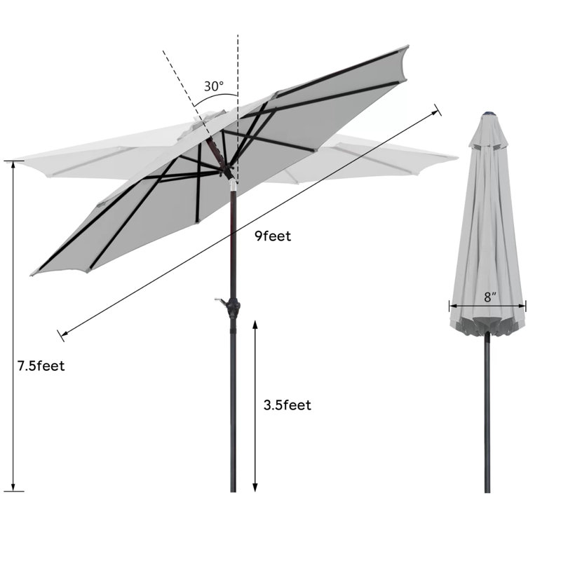 Parasol de marché 9 pi Juri, Gris
