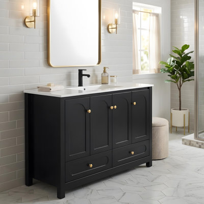Meuble-lavabo de 48 po avec lavabo en résine, 4 portes à fermeture douce et 2 tiroirs