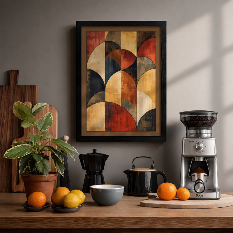 Earth Geometry Mid-Century - Framed Print, A2 - 59.4 x 42.0 cm, Black
