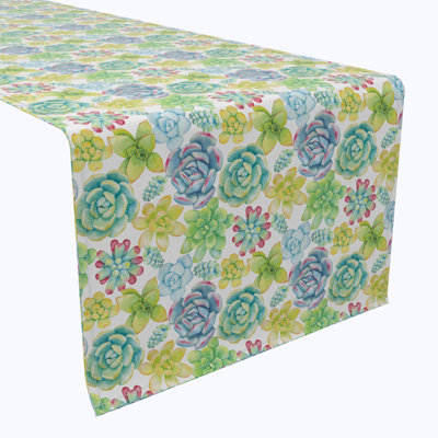 Table Runner, 100% Cotton, 16X108", Vibrant Succulents