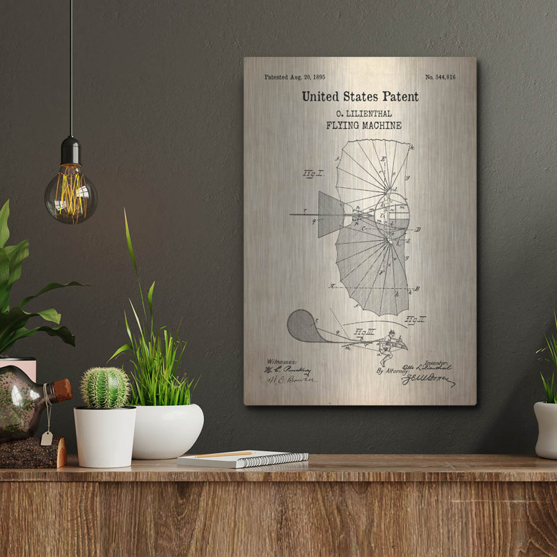 «Flying Machine Blueprint Brevet Parchment» par Patents, H 16 po x l 12 po