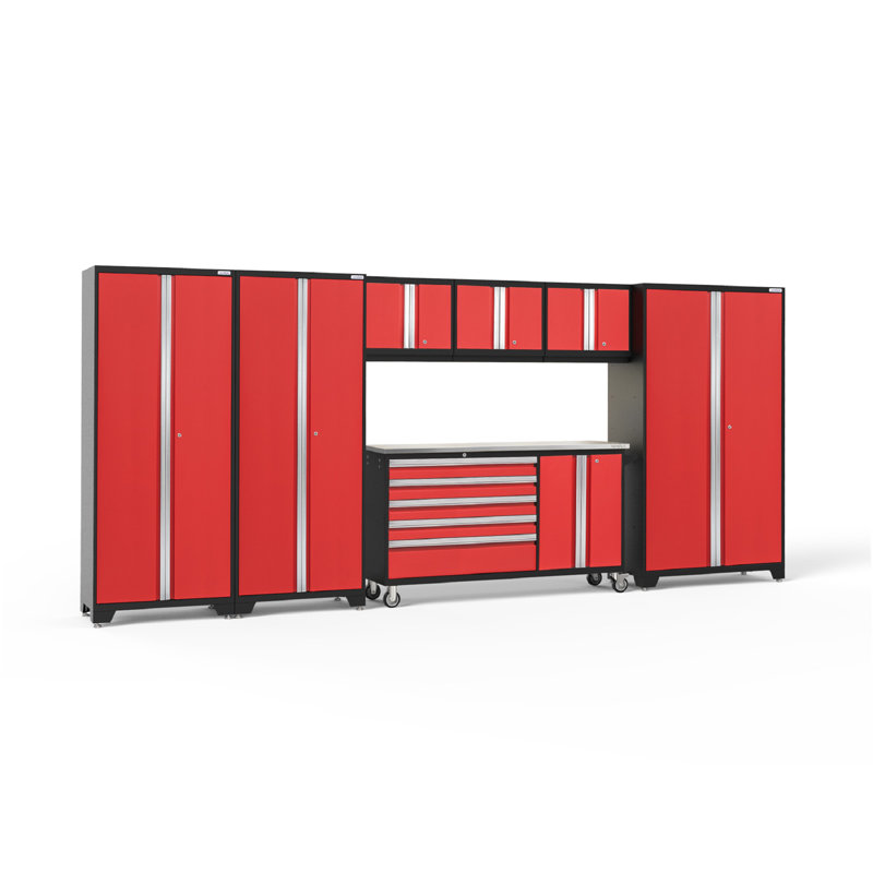 Bold Series 7 Piece Complete Garage Storage System, No, Red, Stainless Steel