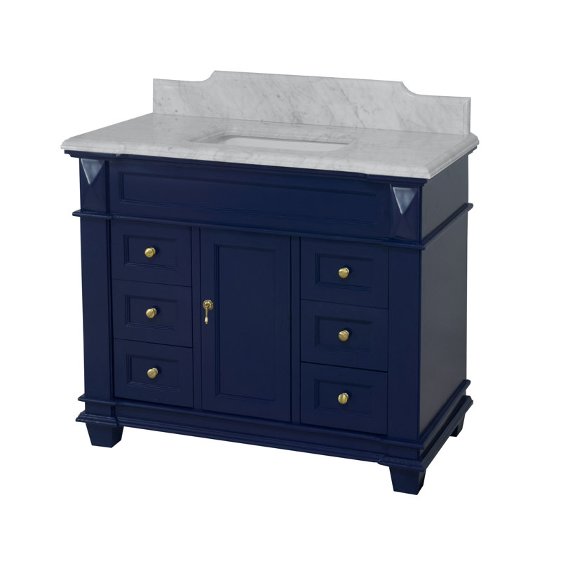 Ensemble de meuble-lavabo simple 42 po Ensa, Marbre de Carrare, Bleu royal