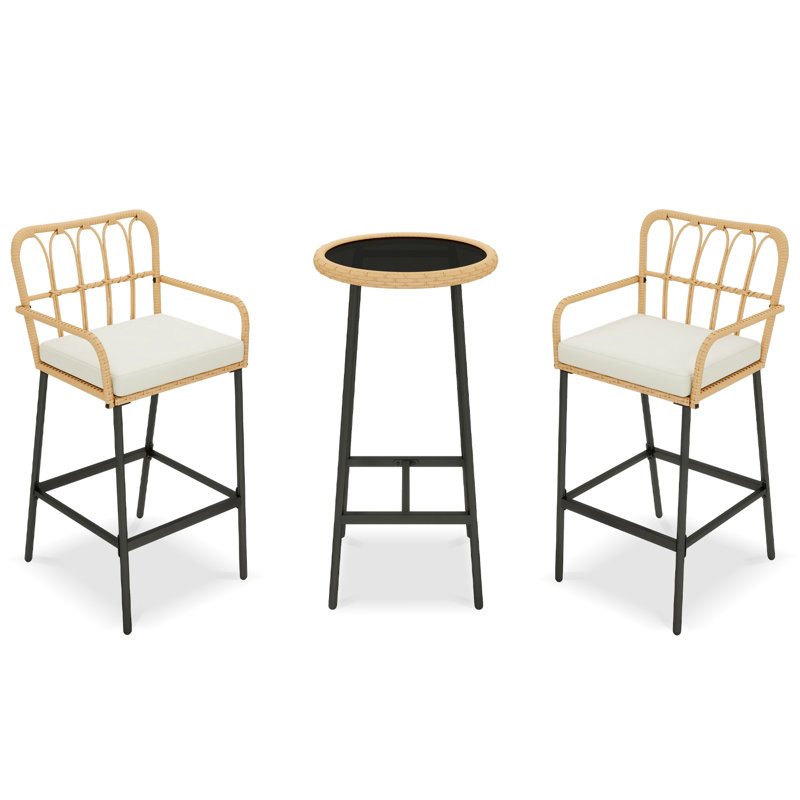 3 Piece Patio Rattan Outdoor Bar Set