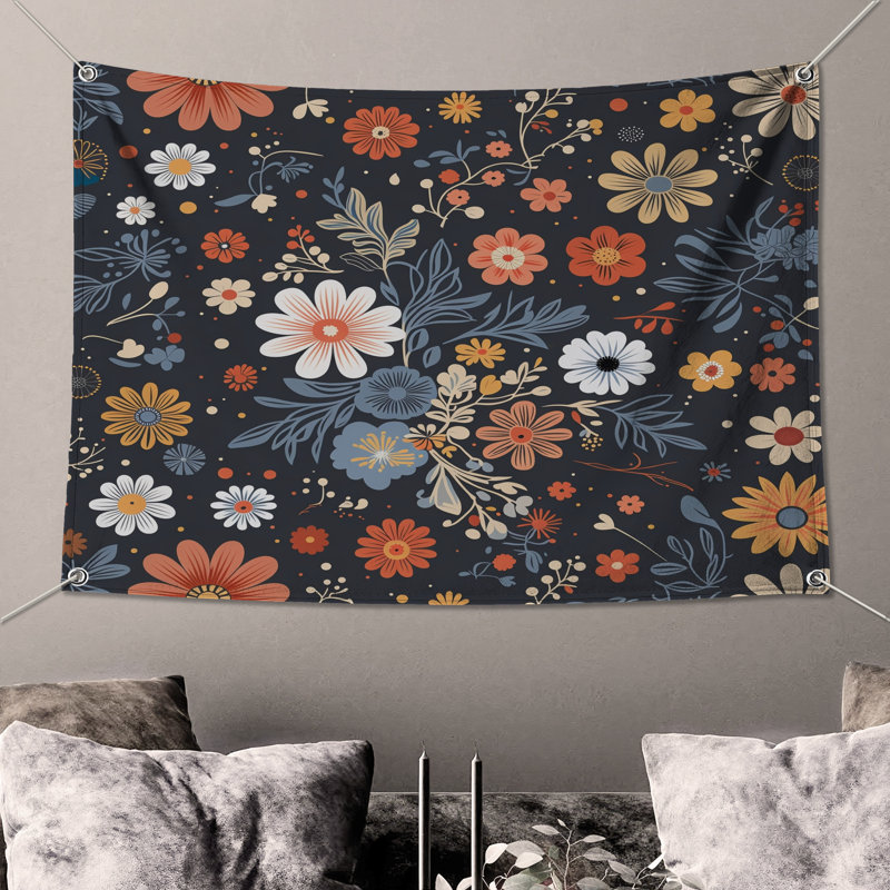 Tapisserie murale florale - Décoration murale à motif, 50 po H x 60 po L avec 4 œillets
