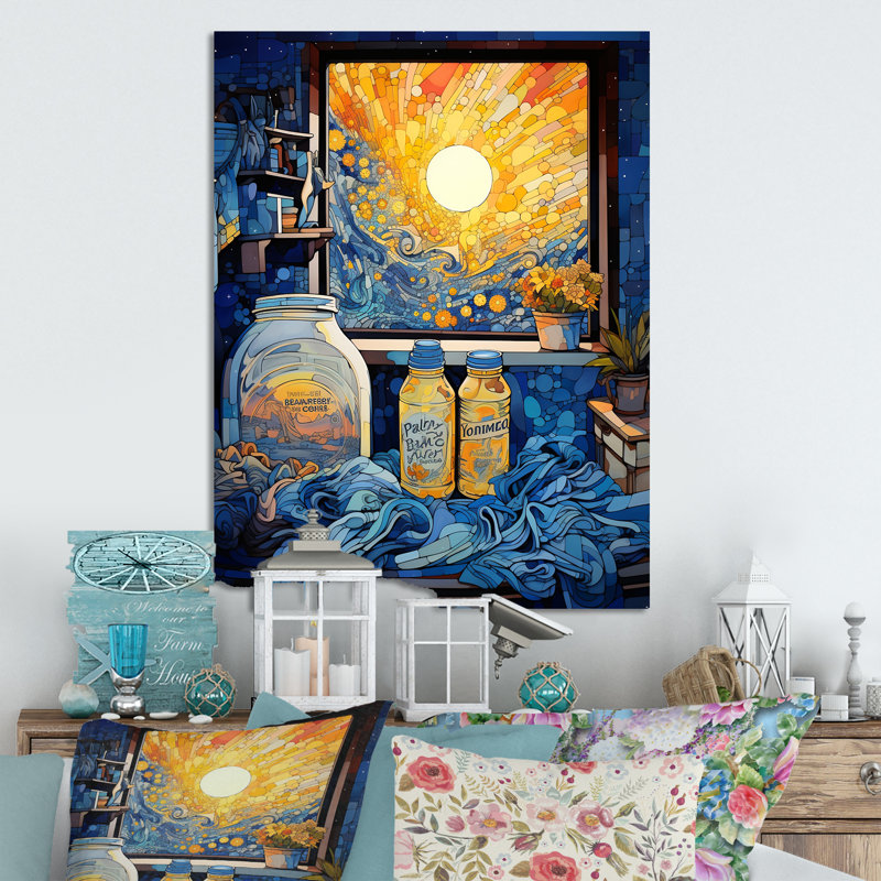Détergent à lessive bleu et jaune II - Art mural en métal, H 20 po x l 12 po x P 1 po