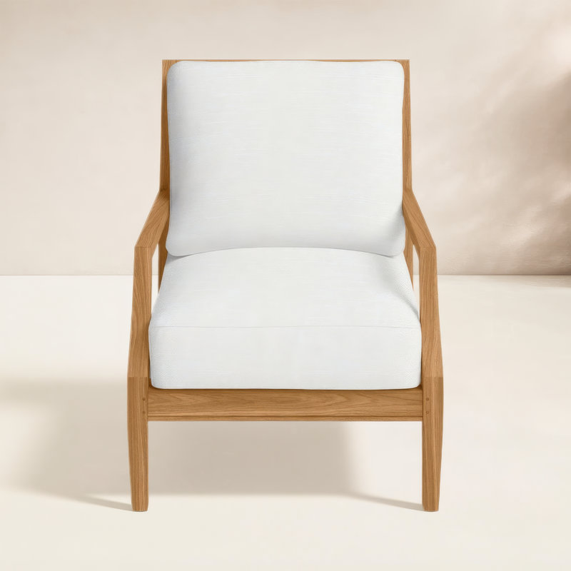 Haley Teak Patio Chair with Cushions, Natural Teak, Rollo Lace InsideOut® Linen, No welt + Standard fill