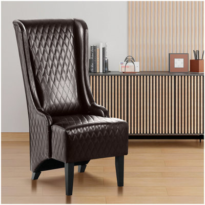 Fauteuil d'appoint à dossier haut en similicuir de 23,03 po de largeur, fauteuil à oreilles haut confortable, fauteuil de salon avec pieds rembourrés et en bois doux, fauteuil d'appoint moderne pour le salon, la chambre à coucher