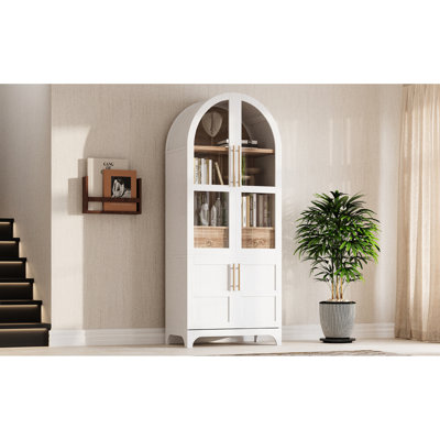 White Arched Storage Cabinet For Kitchen With 4 Door Shelves, Adjustable Storage, And Hidden Drawer, 71 Inches Pantry Doors, Drawer Spacious Tall
