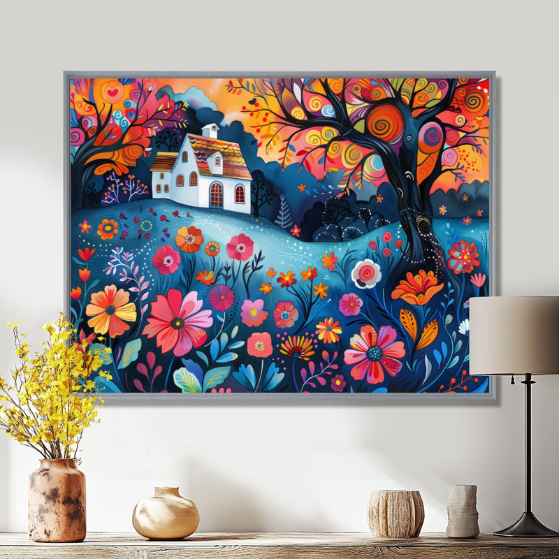 Orange, orange, été, jardin, beauté du jardin IV - ferme, art mural, salon, Encadrement argenté, H 24 po x l 32 po