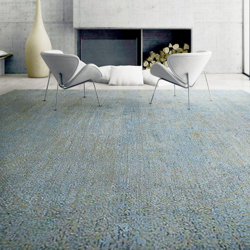Hand Woven Silk and Wool Area Rug, Rectangle 8' x 10'