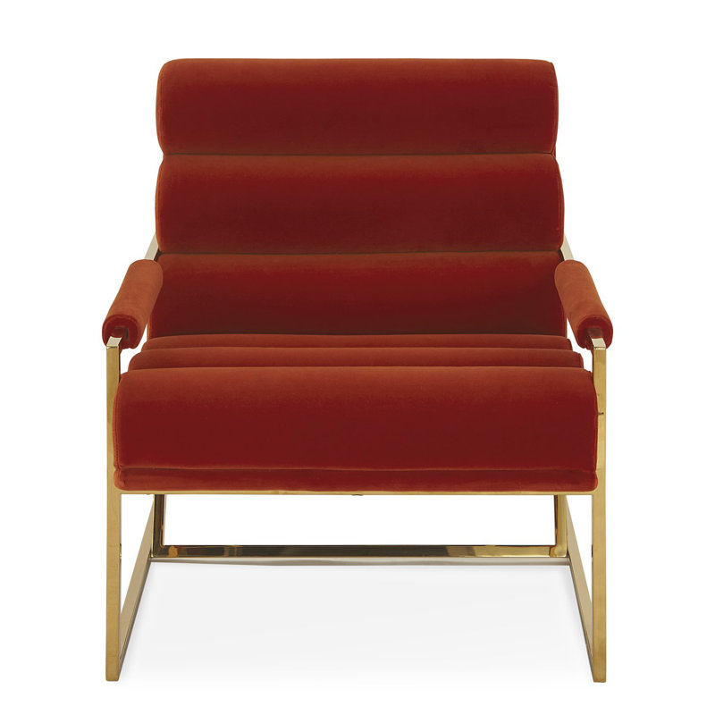 Persimmon Velvet Sled Base Lounge Chair with Metal Frame