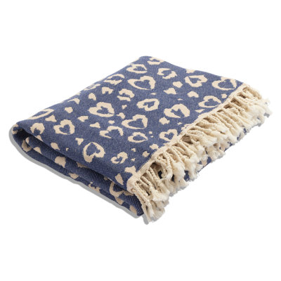 Antalya Leopard Heart Turkish Throw Blanket for Sofa or Couch, Soft Organic Cotton, All Seasons, 74" x 54"
