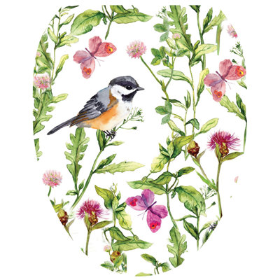 Bird Garden Toilet Seat Decal – Toilet Tattoos Floral Static Cling Vinyl Lid Cover Fits Round & Elongated Seats