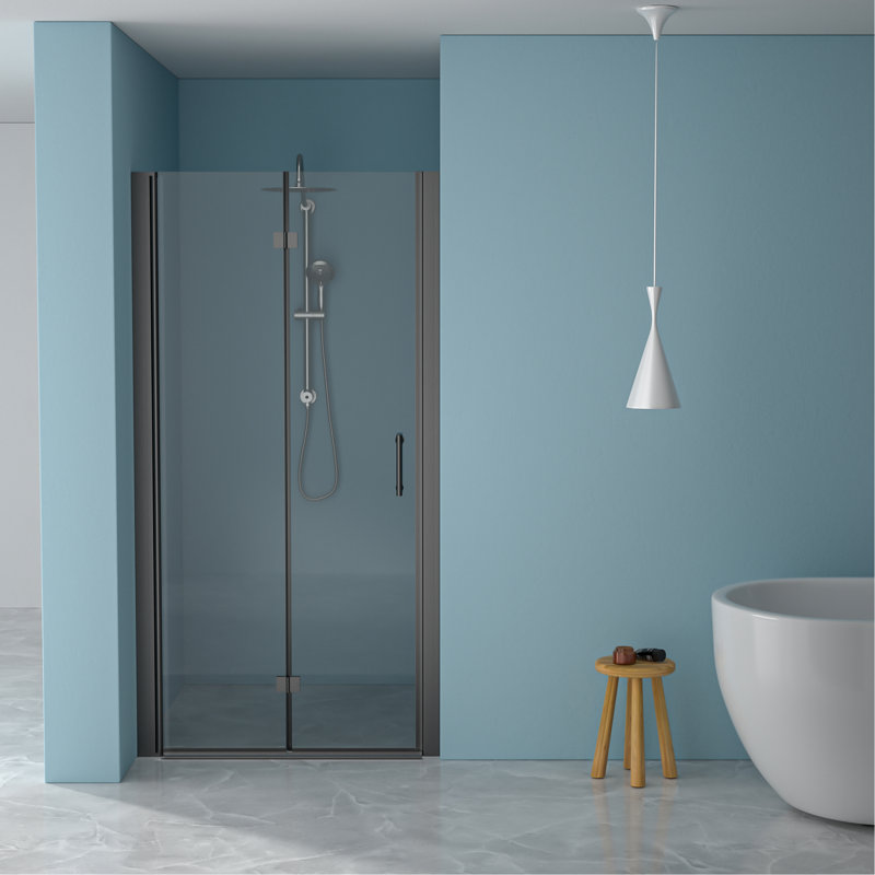34"W X 72"H Fold Frameless Shower Door With Tempered Glass, 1/4 Inch (6 Mm), Matte Black