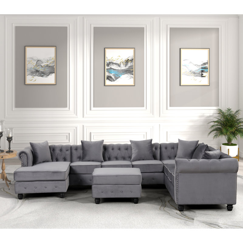 Canapé modulaire rembourré 5 pièces Wespi, Velours gris