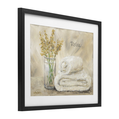 «Relax Bath Towel & Botanicals», reproduction sous verre encadrée, design par Pam Britton