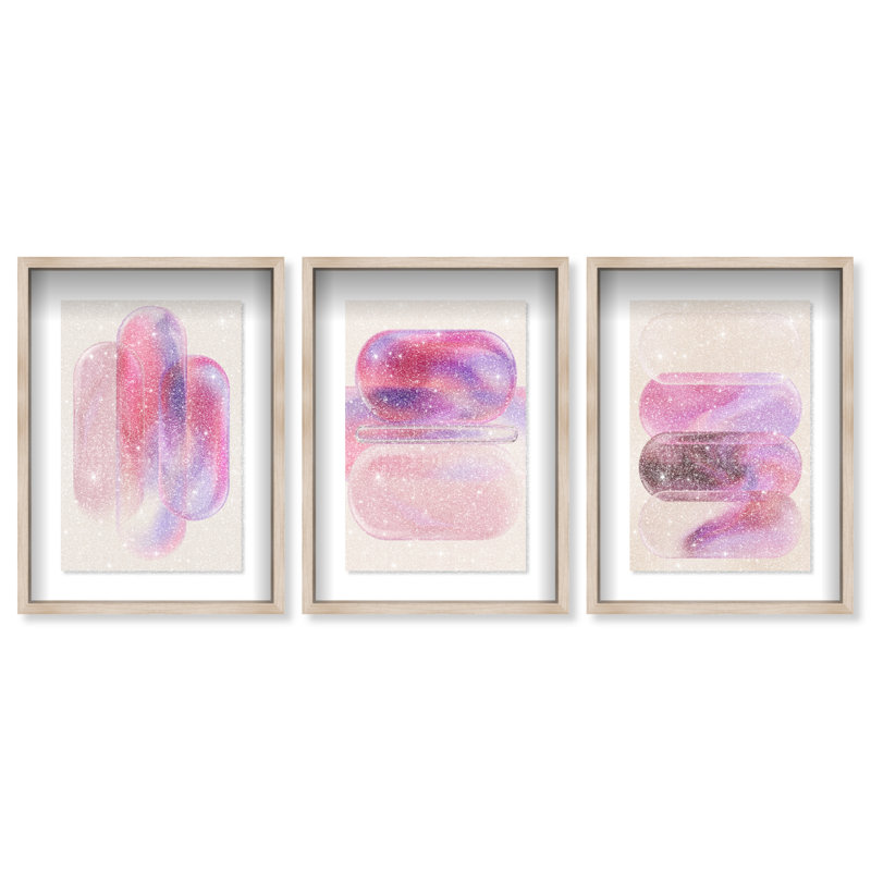 Rose Topaz Set Set by Oliver Gal, 25.5"H x 17.5"W, Natural Oak Shadowbox