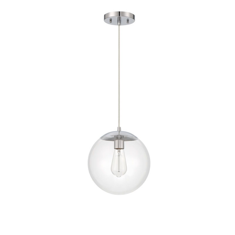 Luminaire suspendu sphère 1 lumière Jason-John, Chrome, Transparent, H 132,73 po x l 10 po x P 10 po