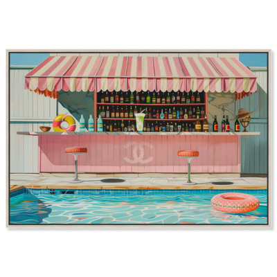 Pink Pool Bar Party Canvas Glam Coastal Art by
