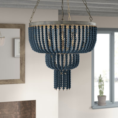 2-Tier Draped Wood Bead Chandelier