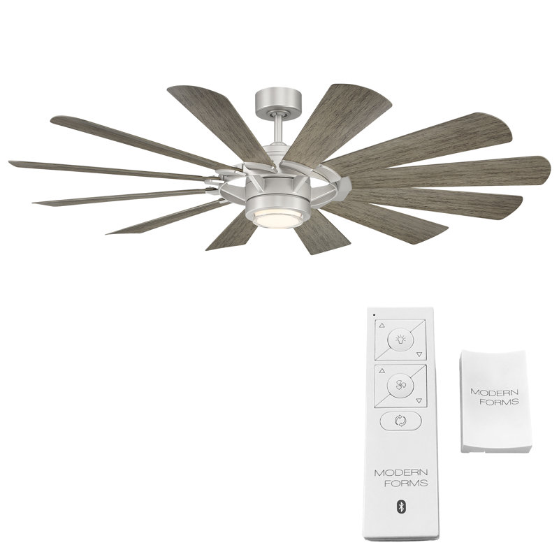  65" Wyndmill 12 - Blade Indoor/Outdoor Smart Ceiling Fan with Remote Control and LED Light Kit Included, Works With Alexa and iOS / Android App, Steel/Weathered Wood