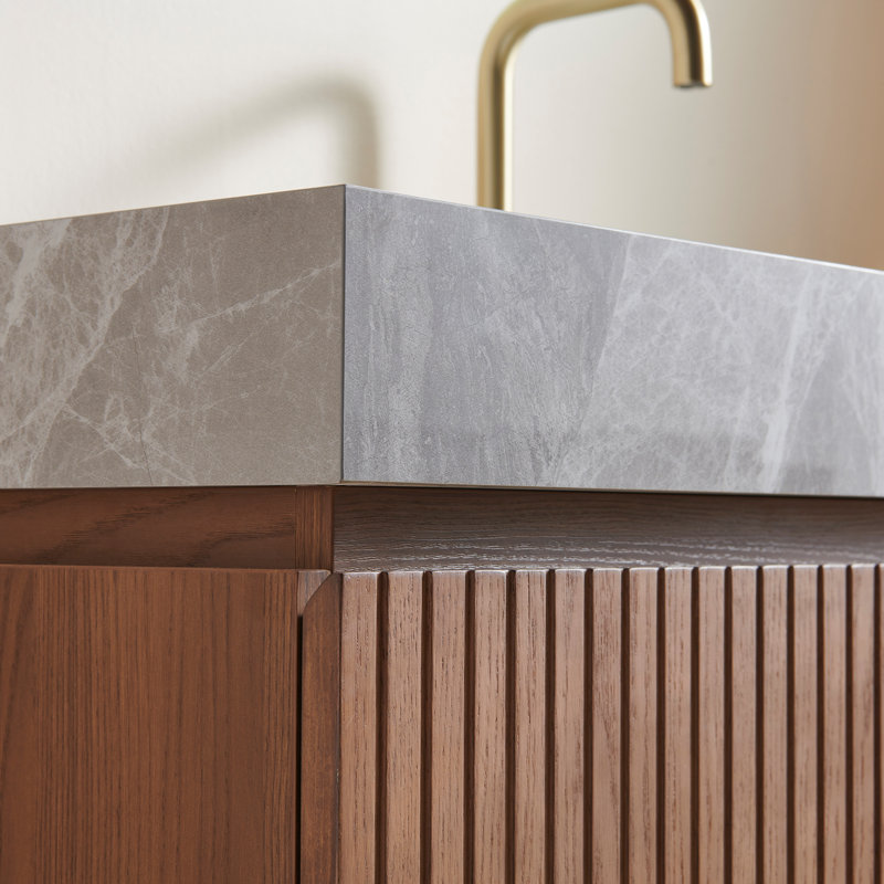 Muri 48"Striped Solid Wood Bathroom Vanity, Light Gray, 48", Brown Oak