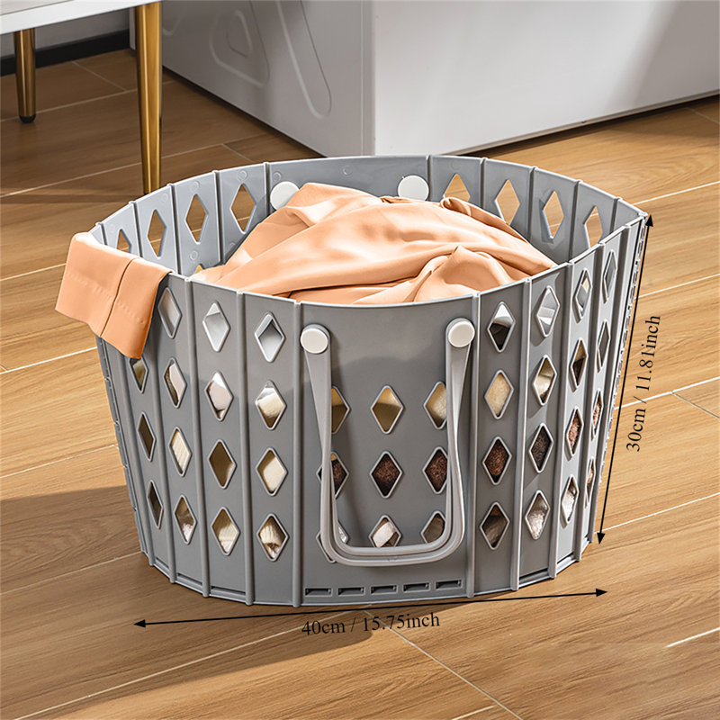 Plastic Laundry Basket with Handles, Gray