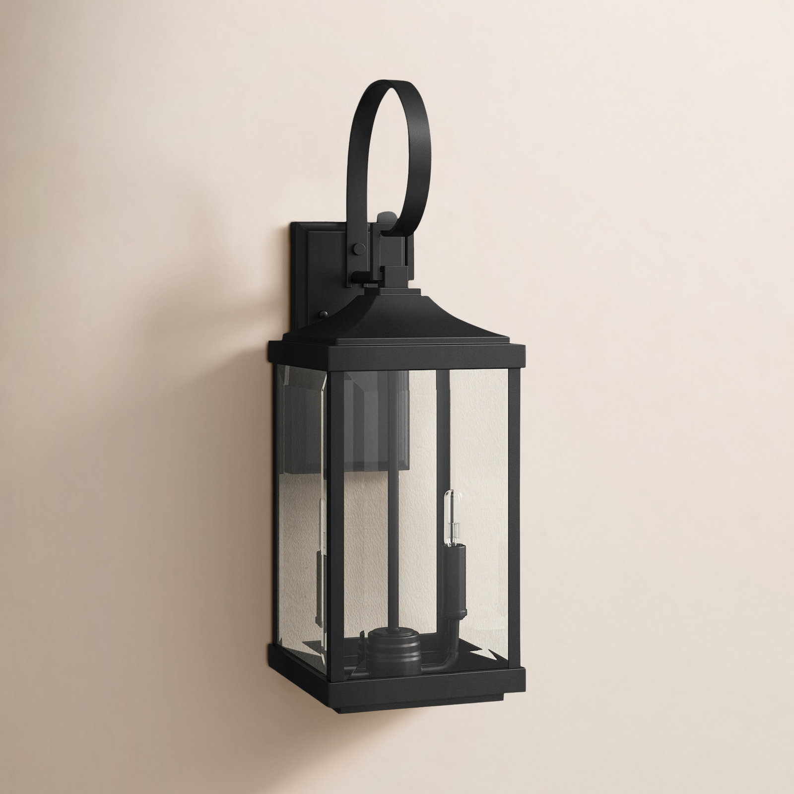 Crawley 2-Light Aluminum Outdoor Wall Lantern with Beveled Glass, Black