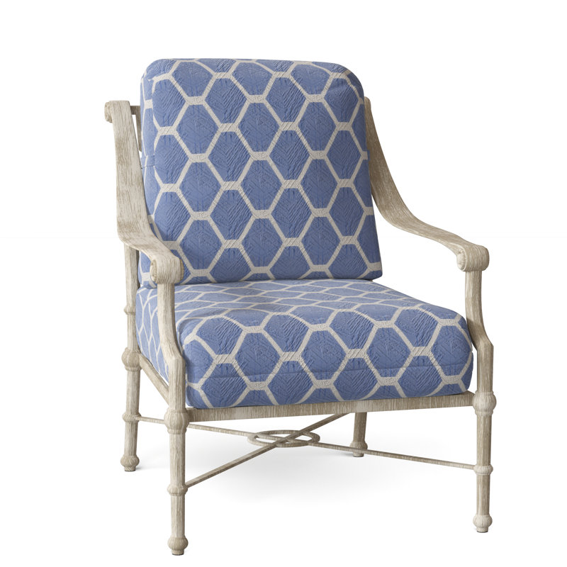 Delphi Aluminum Outdoor Lounge Chair, Weathered White, Denver Scarlett Sunbrella®