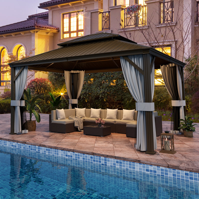Metal Patio Gazebo, 115" H x 168" W x 144" D