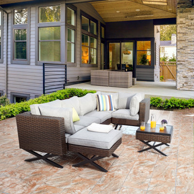 Boydston Wicker 4 - Person Modular Patio Conversation Set with Cushions