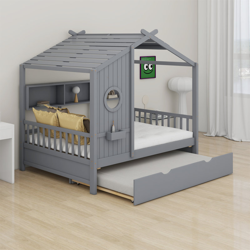 Lit avec rangement à lattes Delemos, Gris